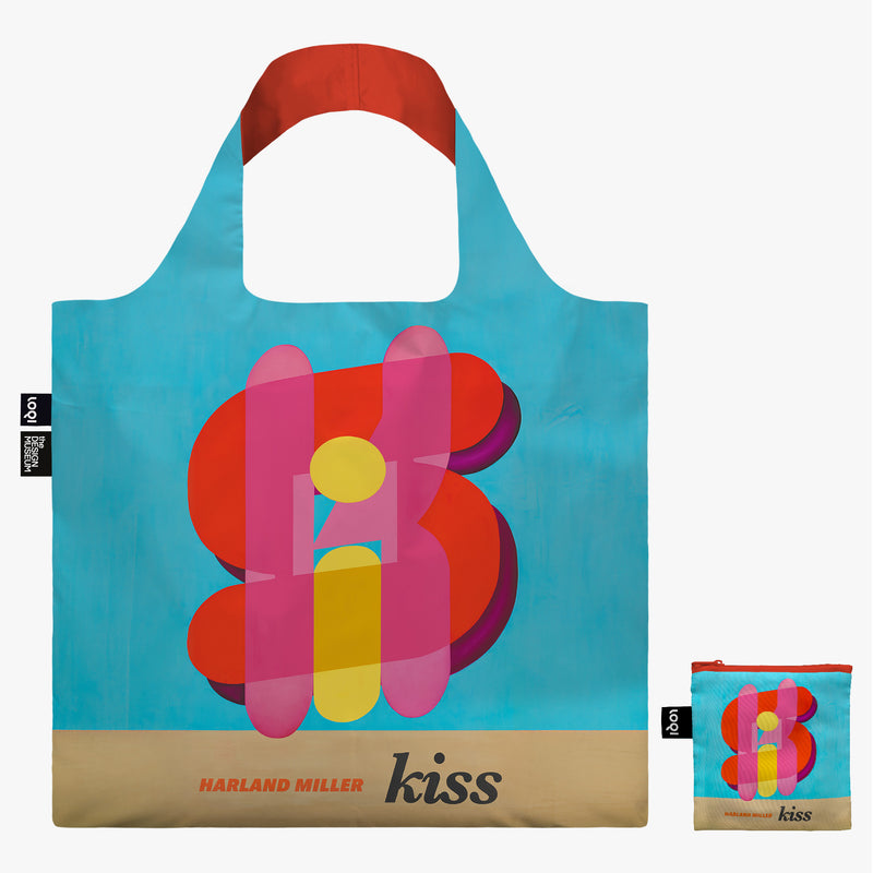 Abstract designed blue Harland Miller tote bag with a smaller pouch on a white background