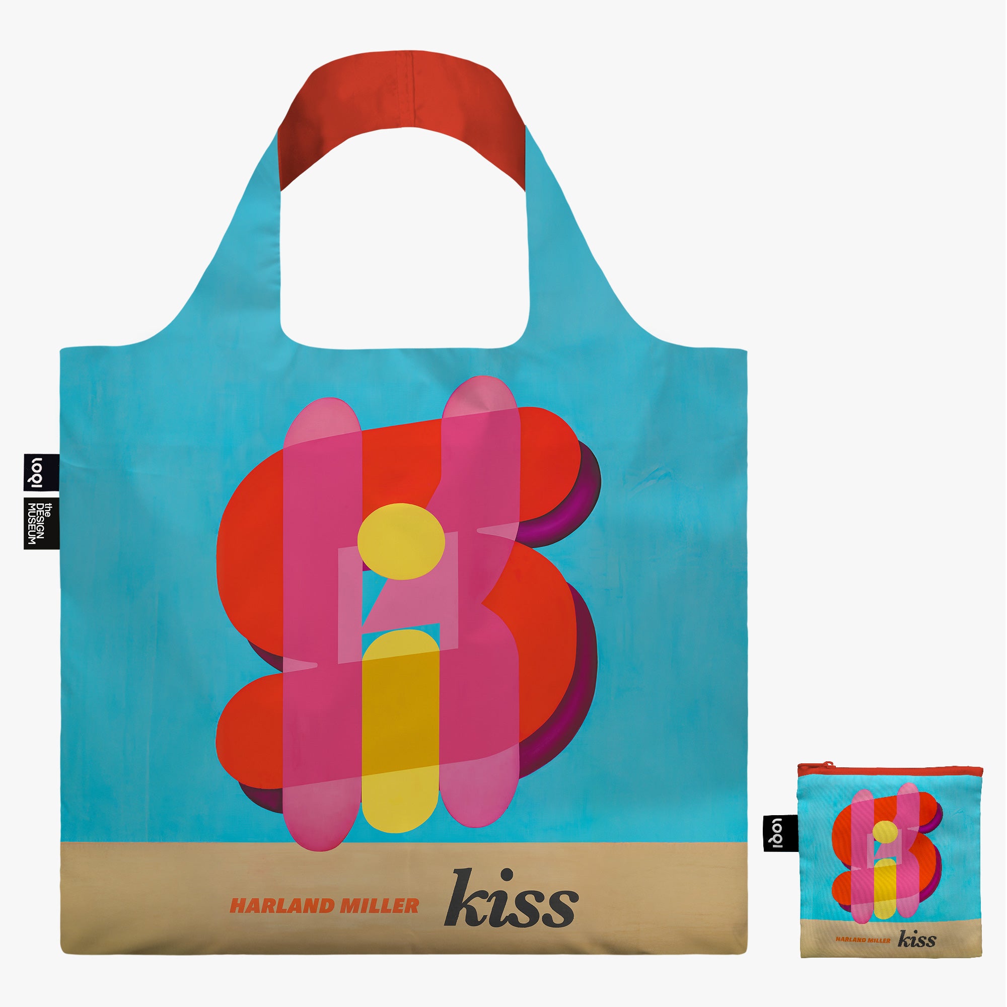 Harland Miller 'kiss' tote bag with a smaller pouch on a white background