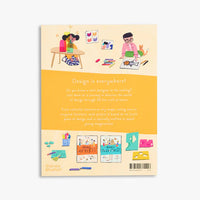 Book cover with illustrations of people and design elements on a yellow background