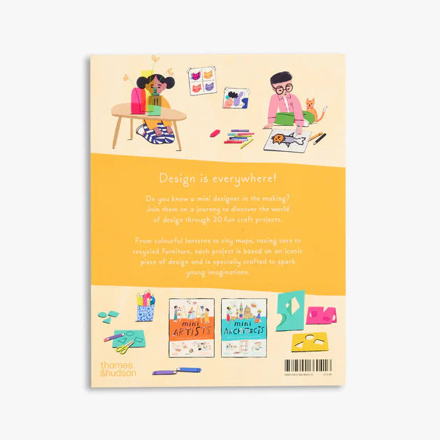 Book cover with illustrations of people and design elements on a yellow background