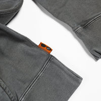 Gray sweatshirt with a brand logo on a white background