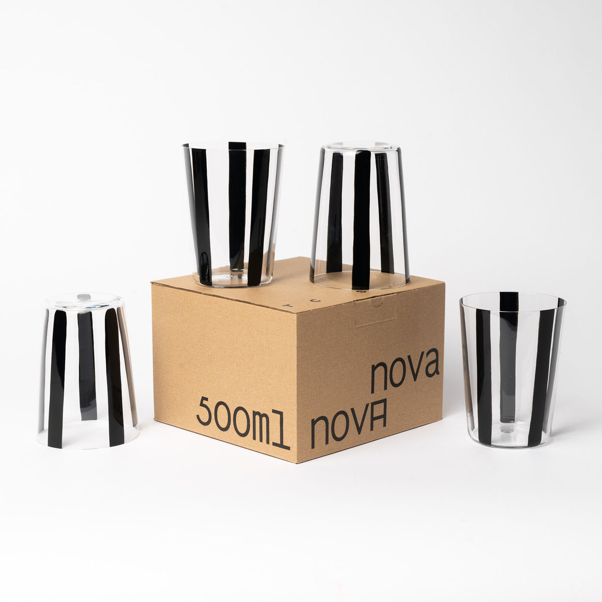 Nova Stripe Black Tumbler 500ml Set of 4 - the set of four and its box.