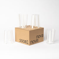Nova Stripe White Tumbler 500ml Set of 4 - the set of four and box on white background.