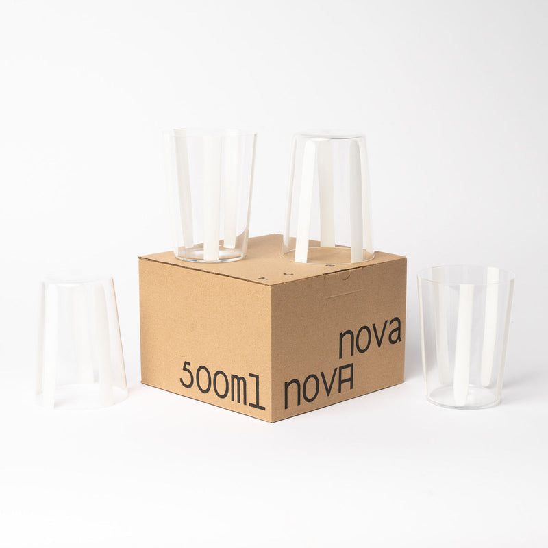 Nova Stripe White Tumbler 500ml Set of 4 - the set of four and box on white background.