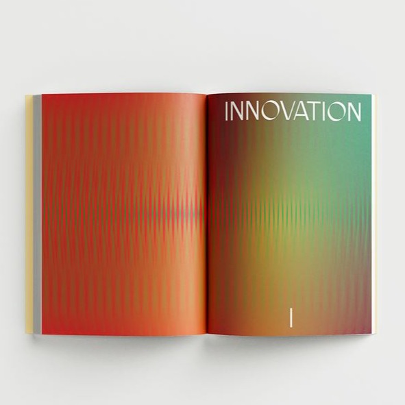 Inside page of the Offbeat Sari catalogue with an orange and green ombre background and white text