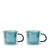 Conran shop Oslo blue/green double wall glass mug on white background, picture of 2 together.