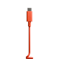 Orange USB cable with a metallic connector on a white background