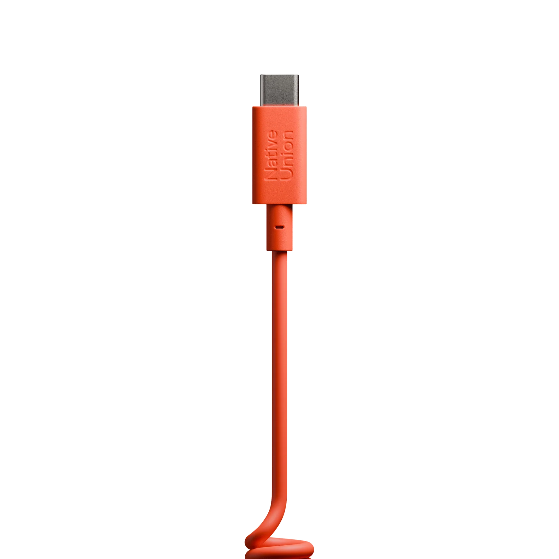 Orange USB cable with a metallic connector on a white background