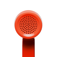 Red handheld showerhead with a perforated design on a white background