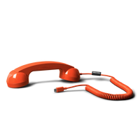 Orange telephone handset with coiled cord on a white background
