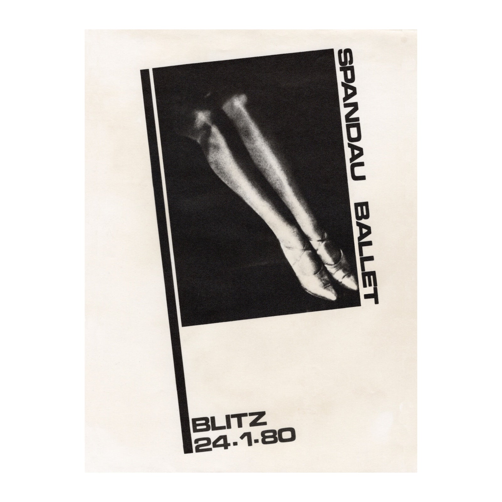 Spandau Ballet concert poster with a foot and text on a beige background