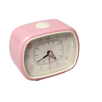 pink alarm clock on a plain background