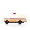 Toy sheriff's car with red and beige colors on a white background