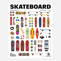 Poster showing skateboards on a white background