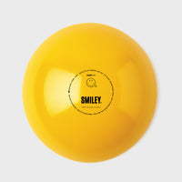 Yellow bowl with a smiley face logo on a white background
