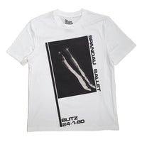 White t-shirt with black graphic design featuring 'Spandau Ballet' text and image on a white background