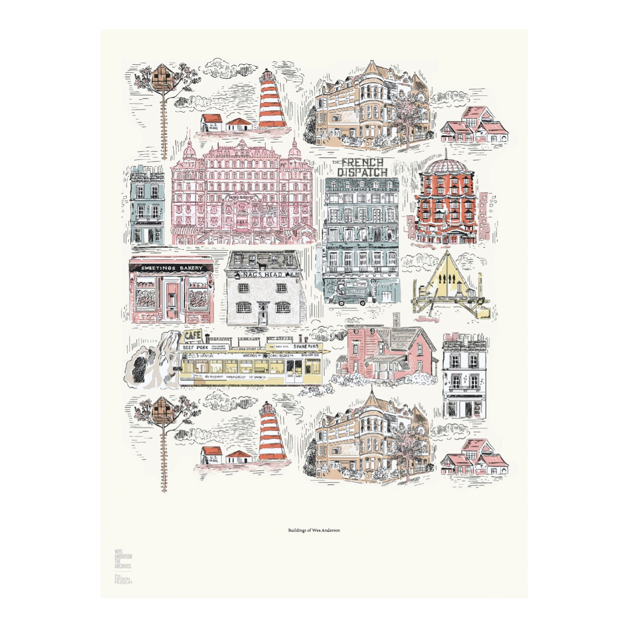 Buildings illustration poster