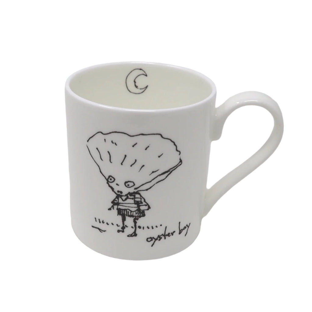 White fine bone china mug with oyster illustration