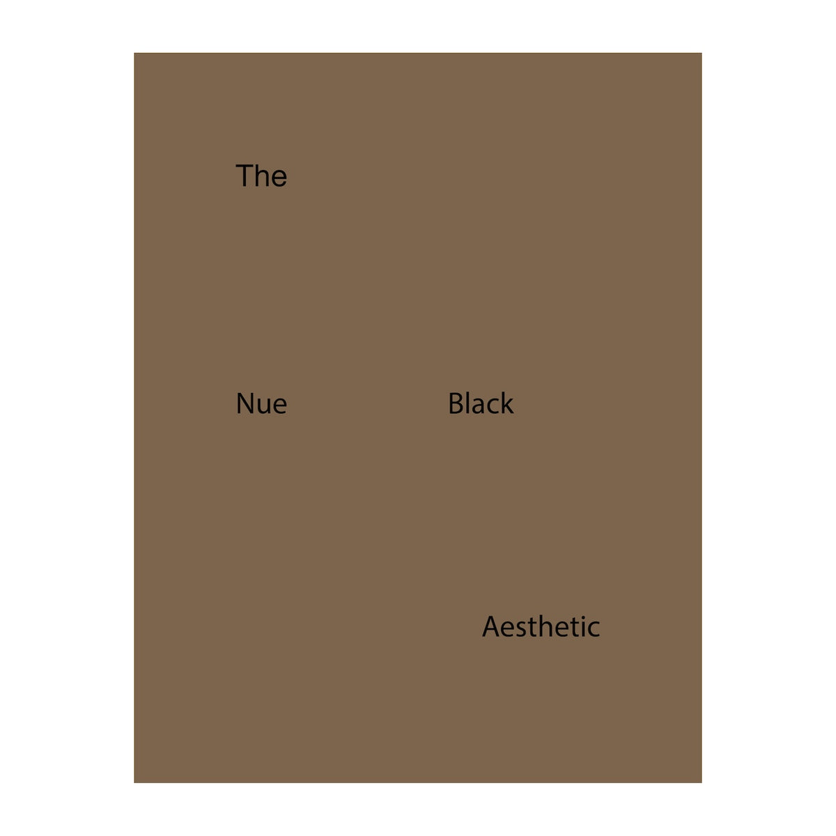 A minimalist brown book cover with the words 'The', 'Nue', 'Black', and 'Aesthetic' printed in small black text, centered on a white background.
