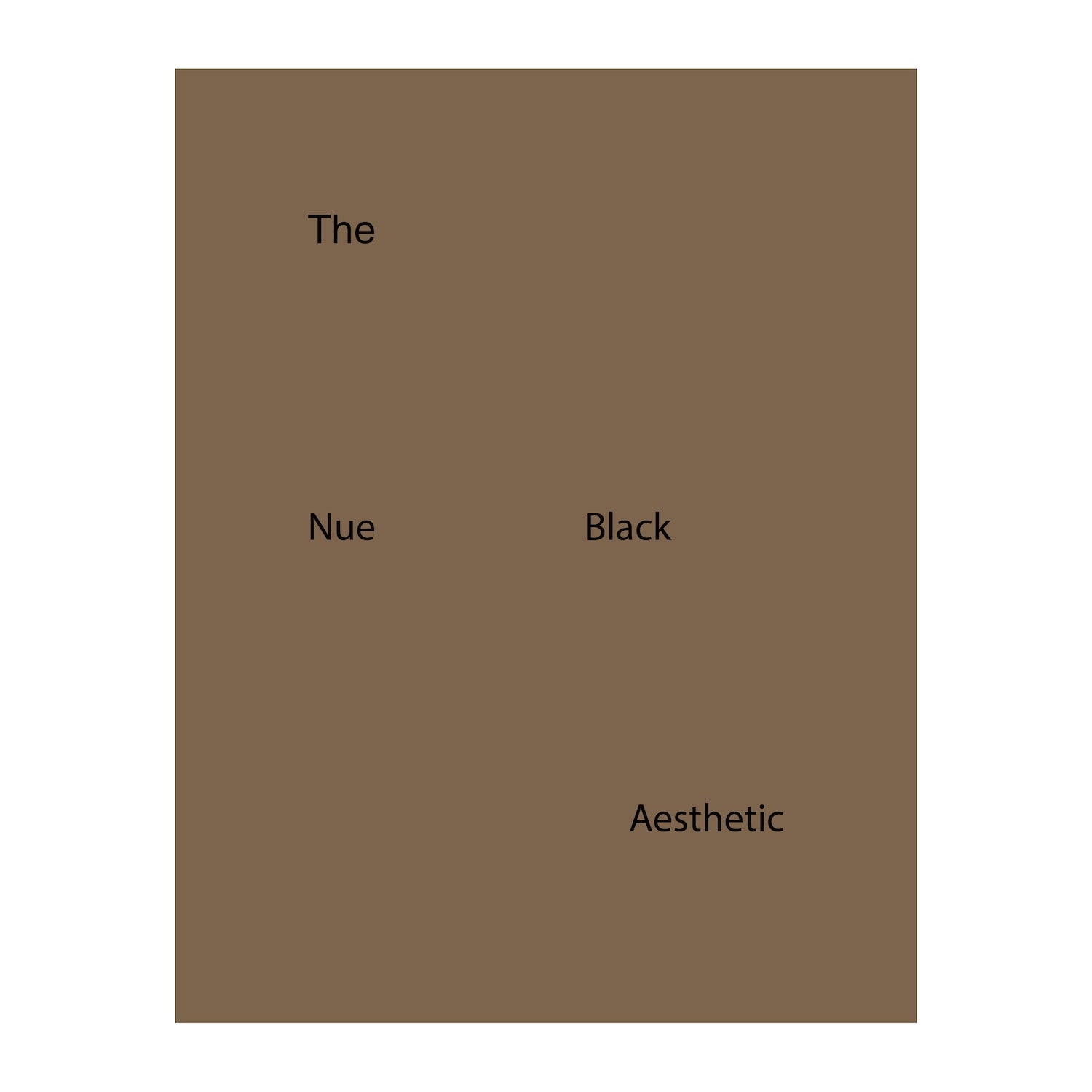 A minimalist brown book cover with the words 'The', 'Nue', 'Black', and 'Aesthetic' printed in small black text, centered on a white background.
