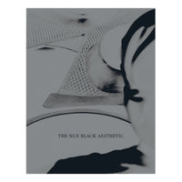 A monochrome editorial-style close-up showing part of a person's face and hair with the text 'THE NUE BLACK AESTHETIC' near the bottom.