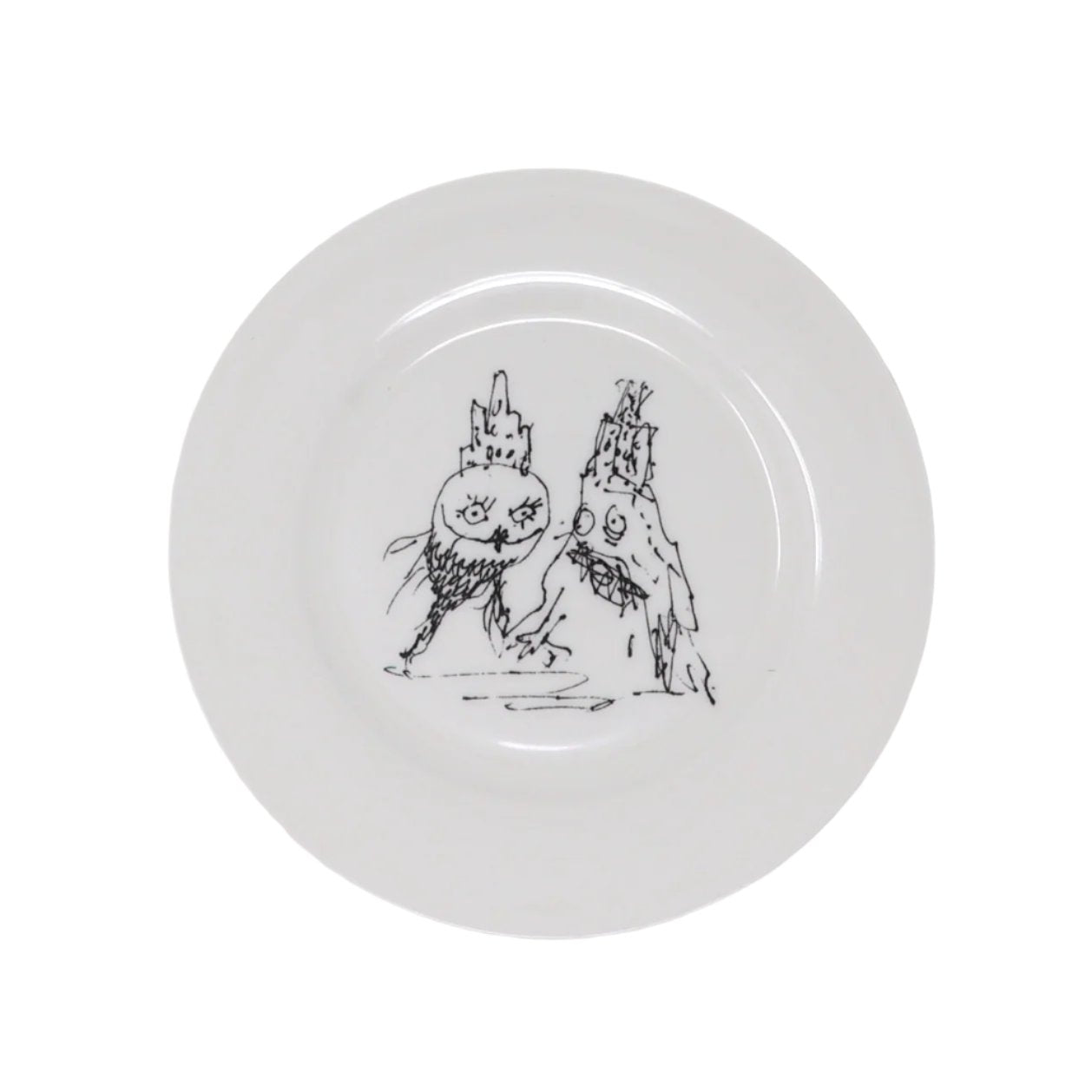 White English fine china plate with a line drawing by Tim Burton