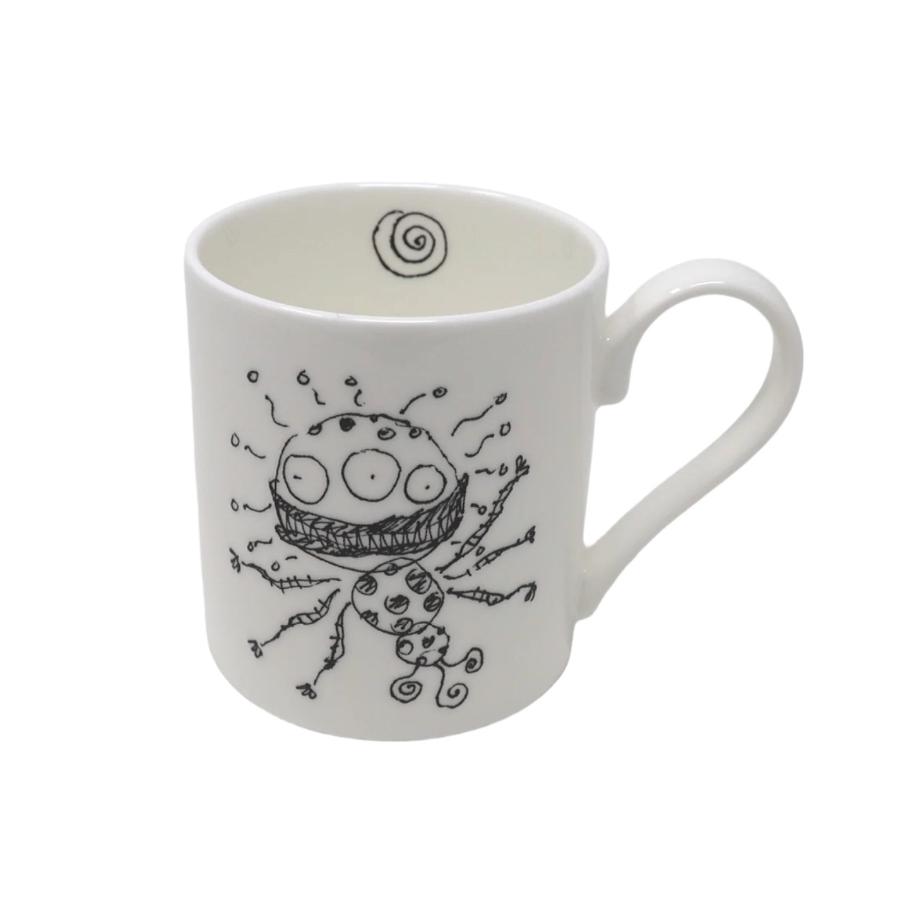 White fine bone china mug with a Tim Burton illustration