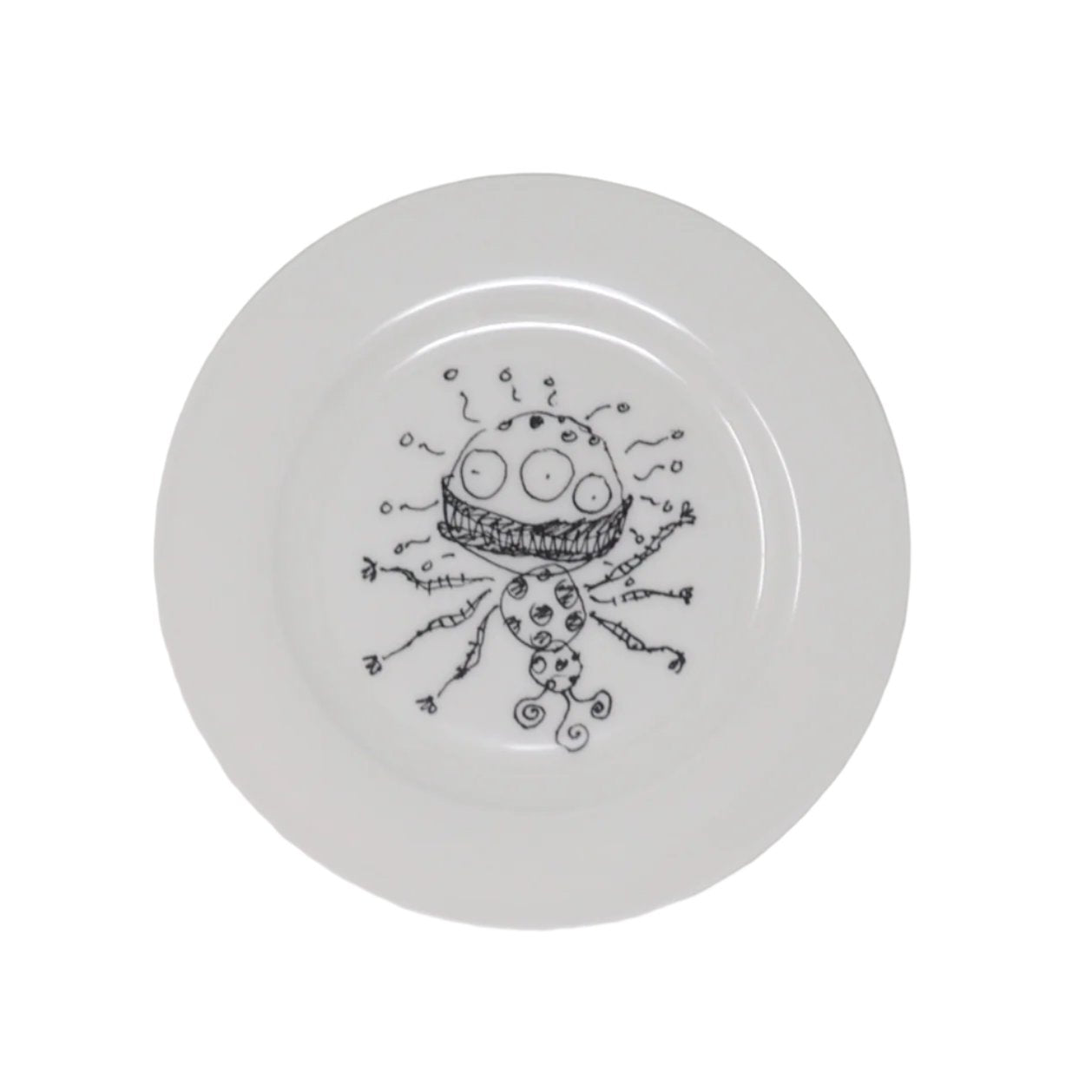 Alien illustration by Tim Burton on a fine china white plate