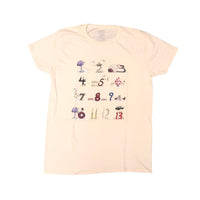 White Tim Burton t-shirt with illustrated numbers