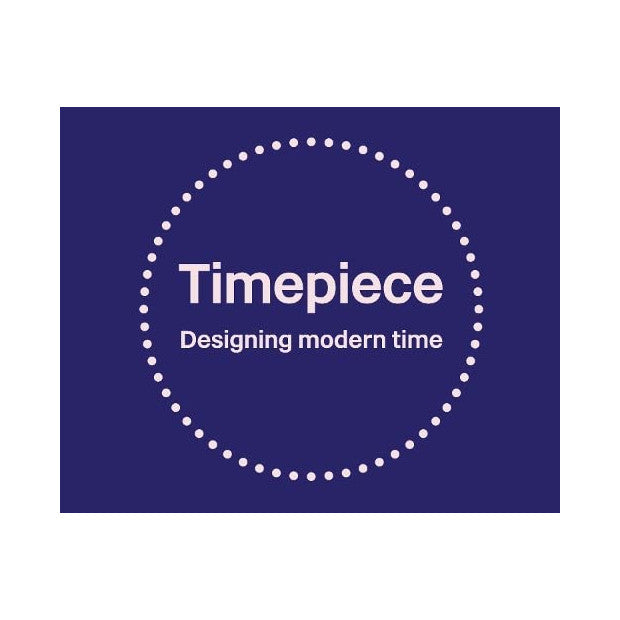 Front cover of Timepiece Designing Modern Time with a white dotted circle and text on a blue background.