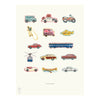 Collection of colorful illustrations of various vehicles on a white background