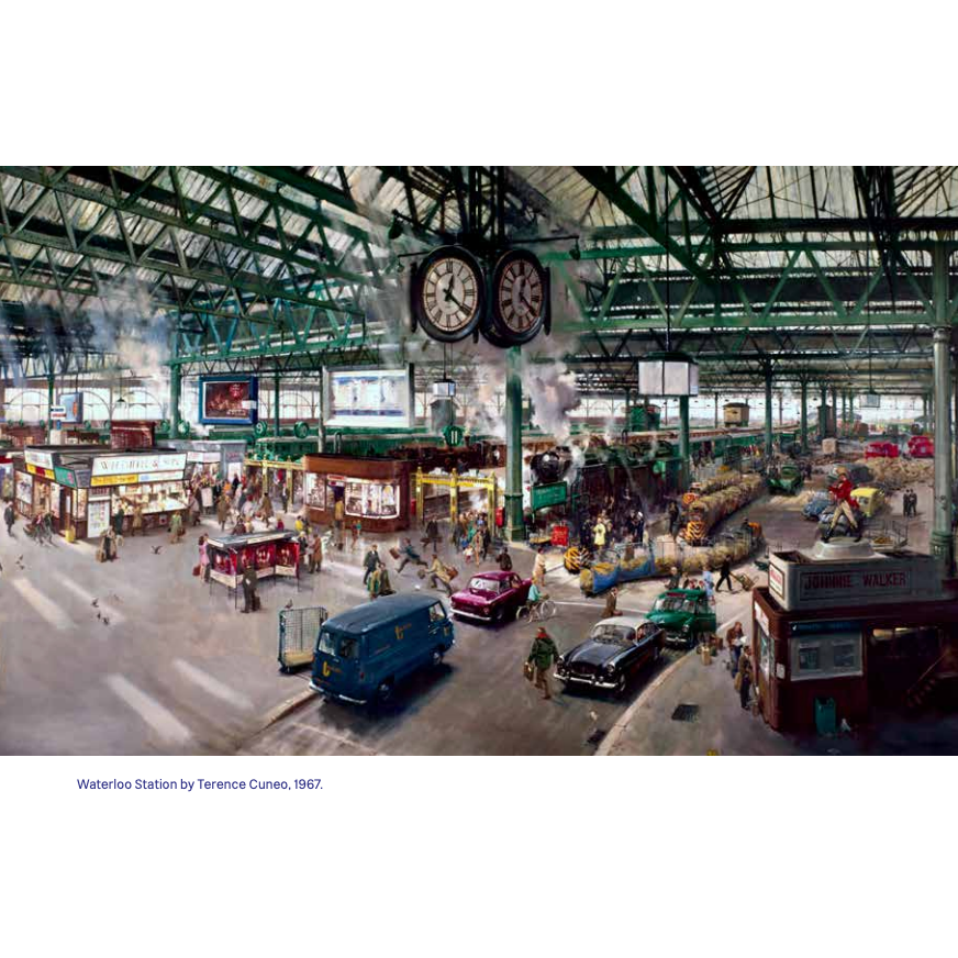 Forecourt of a train station with clock