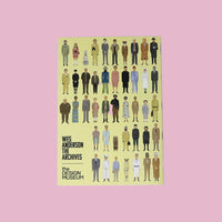 Poster of Wes Anderson with illustrated characters on a yellow background
