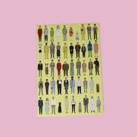 Notebook with illustrations of people on a yellow background