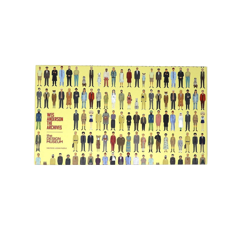 Art print of various figures on a yellow background inside a white box.