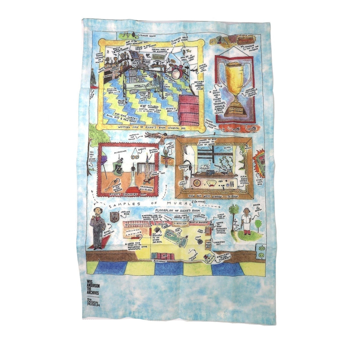 Colorful illustrated map in a display case with a white background