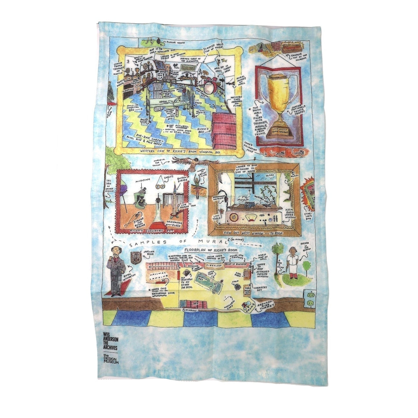 Colorful illustrated map in a display case with a white background