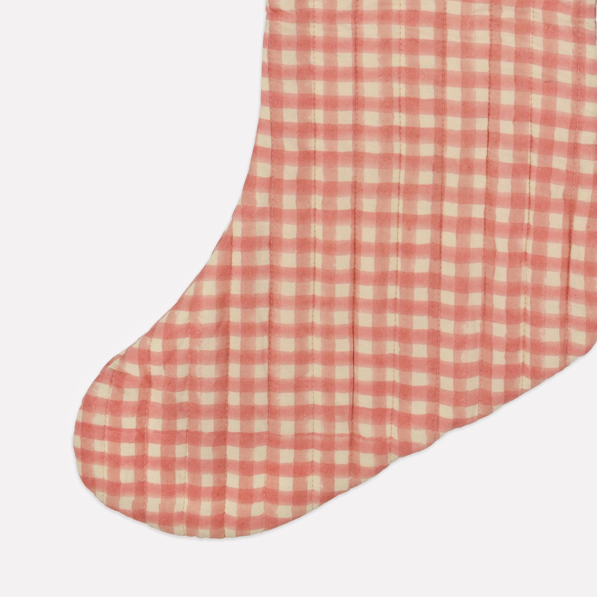 Blush Pink Gingham Cotton Christmas Stocking