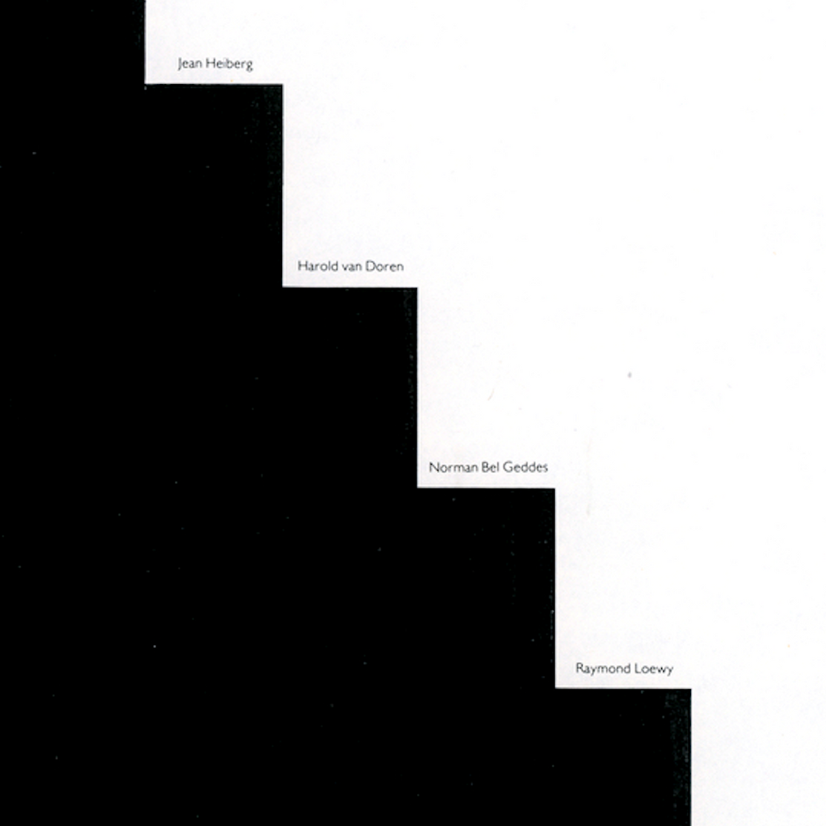 Black and white abstract staircase design with names on a white background