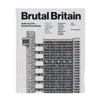 Front cover of Brutal Britain paper model set featuring an illustration of a brutalist bulding on a white background.