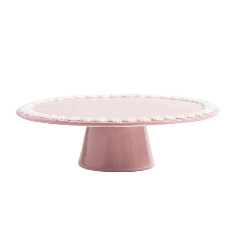 Pink cake stand on a white background