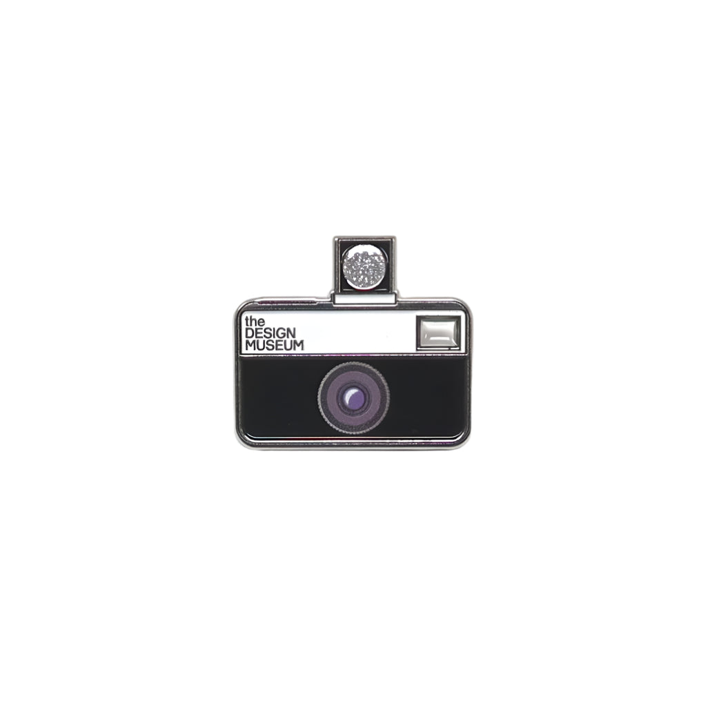 camera shaped pin badge