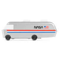 Model of a vehicle with NASA logo and American flag on a white background