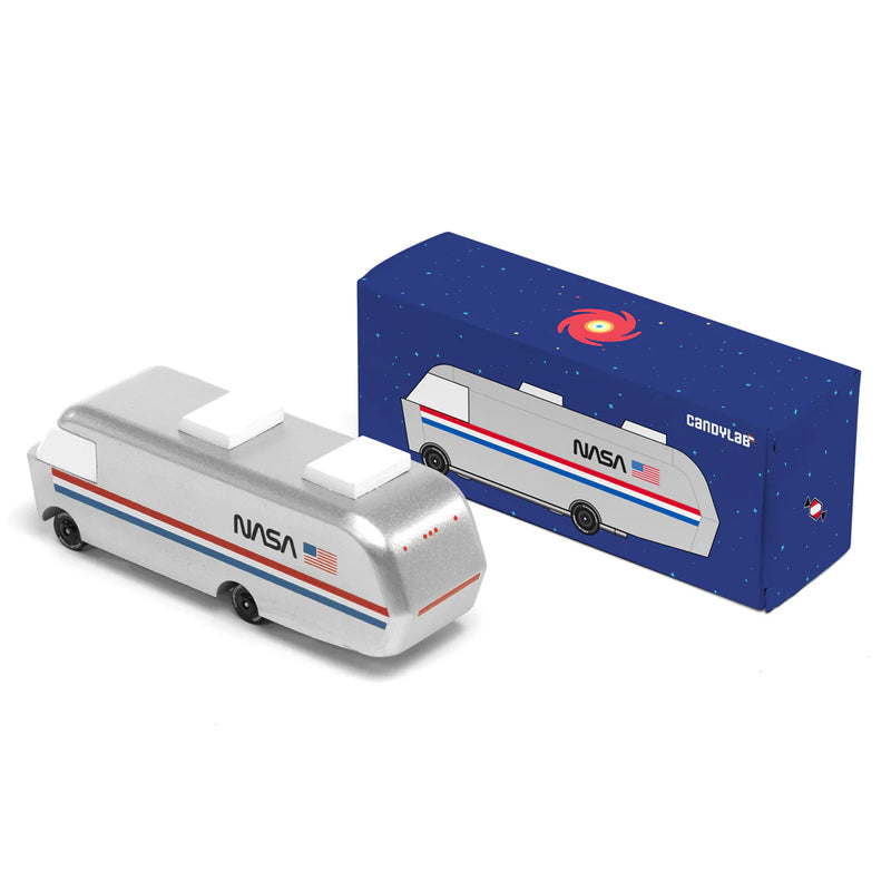 NASA-themed toy vehicle with packaging on a white background