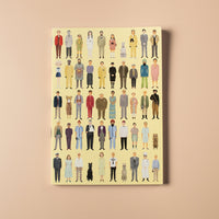 Yellow notebook with illustrations of people on a beige background
