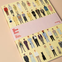 Yellow notebook with illustrations of people on a beige background