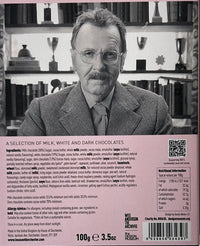 Person in a suit with a mustache on a product label background