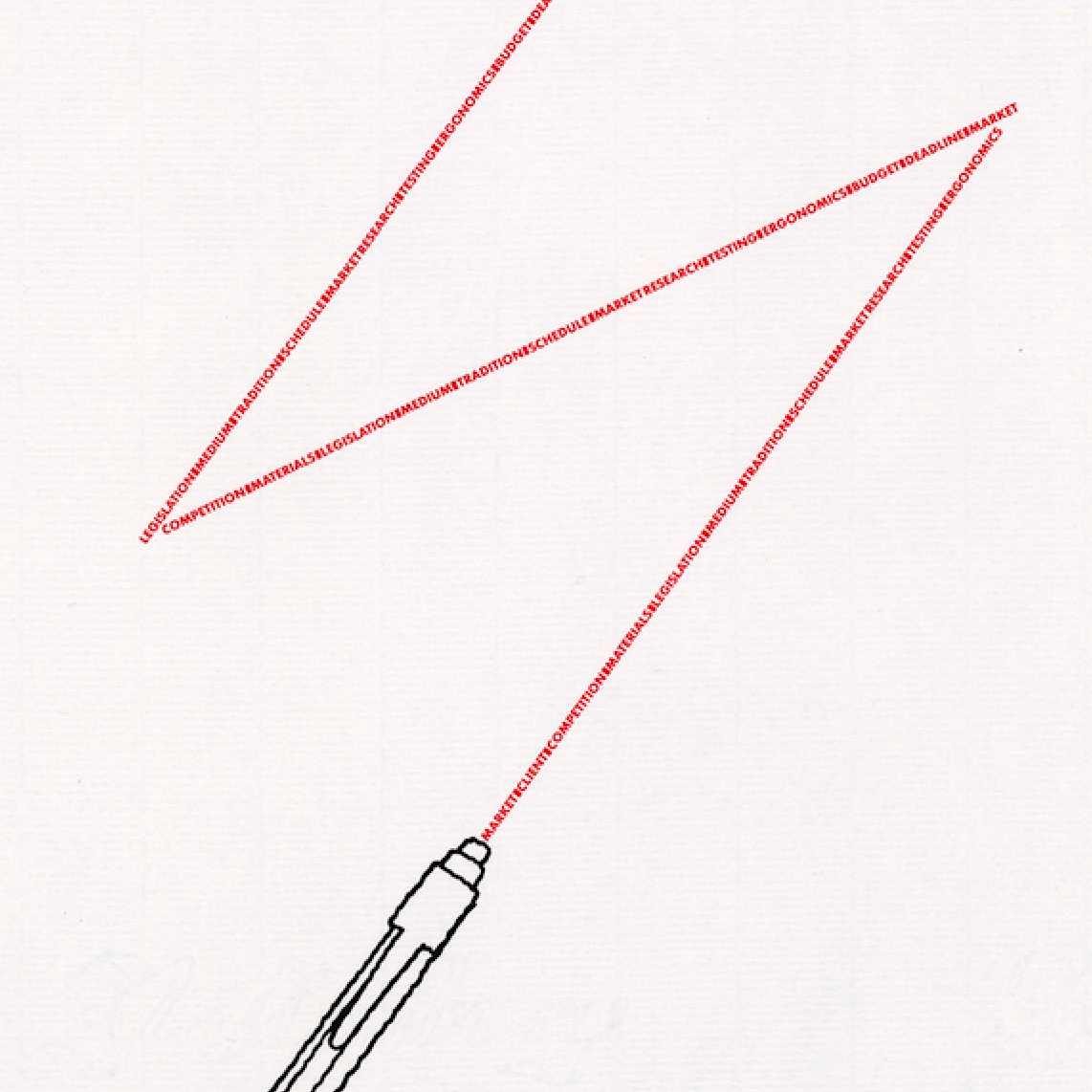 A red zigzag line on a white background with an illustration of a black pencil at the bottom.