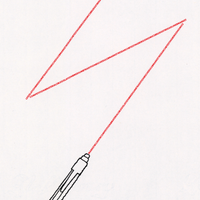 A red zigzag line on a white background with an illustration of a black pencil at the bottom.