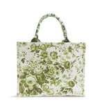 floral green and white tote bag